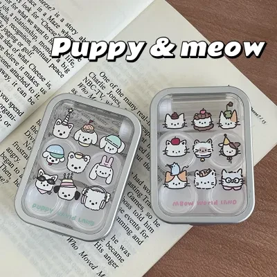【2個】カラコンケース｜銀色・透明・収納ケース・かわいい・シルバー・猫・犬・2個セット・透け感・ケアケース