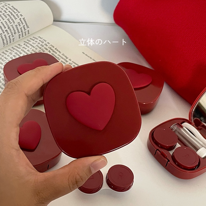 【2個】カラコンケース｜鏡付き・ハート型・立体・ワインレッド・インスタ風・新年・収納ボックス・雰囲気|undefined