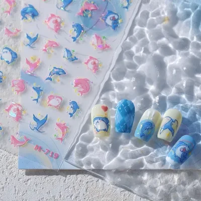 TENSOR NAIL ネイルステッカー｜ネイルシール・薄透け・さめ・🦈・可愛い・海・青い・ピンク