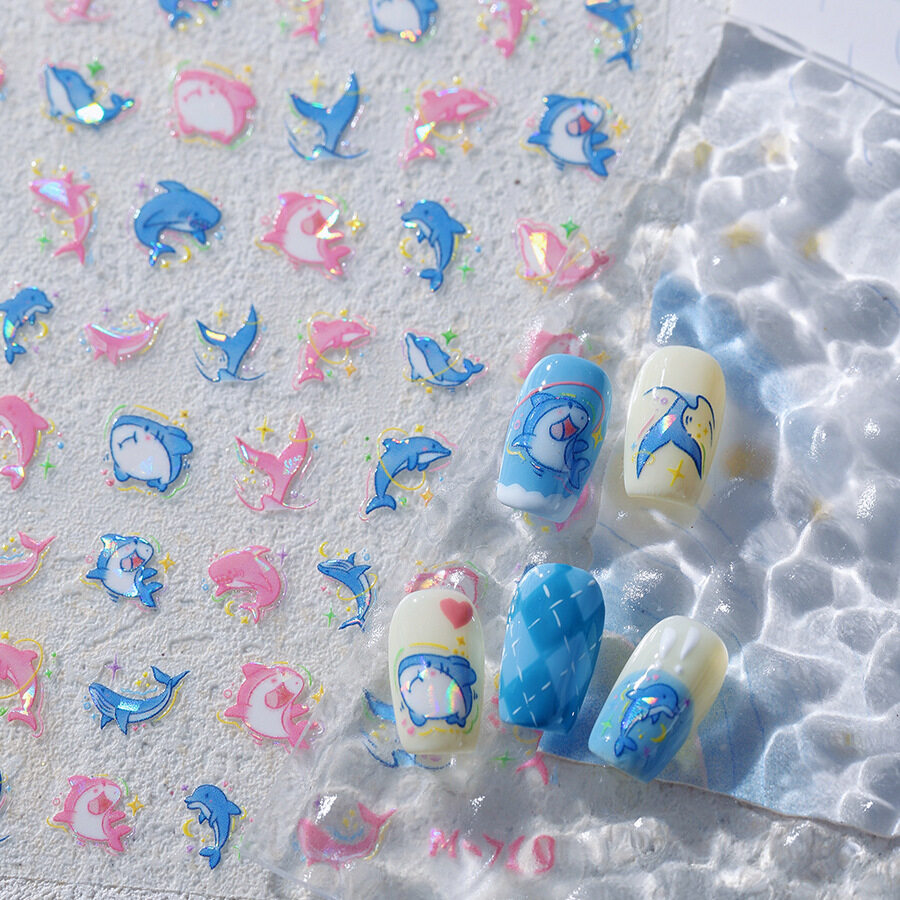 ネイルステッカー｜ネイルシール・薄透け・さめ・🦈・可愛い・海・青い・ピンク|undefined