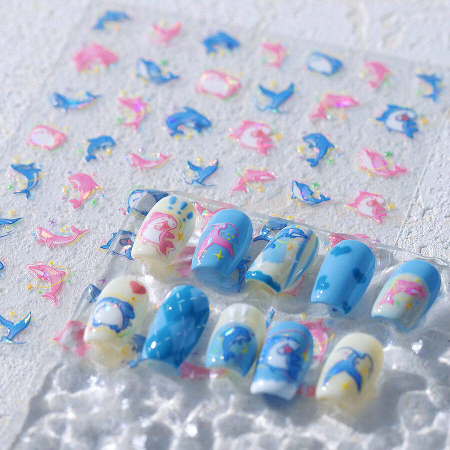 ネイルステッカー｜ネイルシール・薄透け・さめ・🦈・可愛い・海・青い・ピンク|undefined