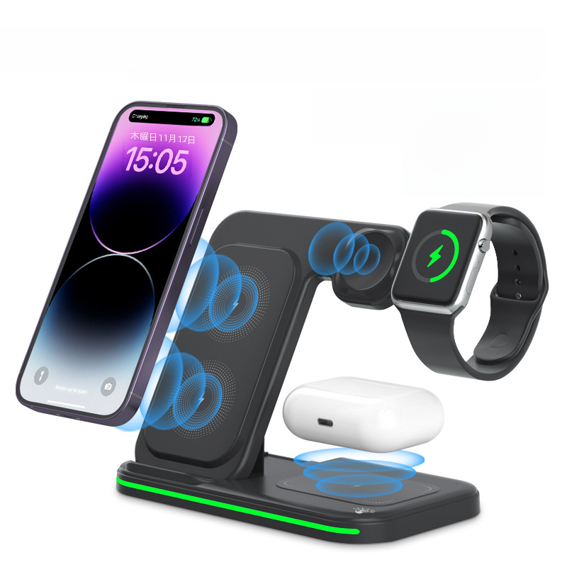 ワイヤレス充電器｜3in1多機能スタンド・折りたたみ式・iPhone対応・スマートフォン・イヤフォン・時計・急速充電|undefined