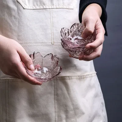 調味料ボウル｜和風ハンマー仕上げ・ガラス・ピンク・桜・ソース皿・透明・小皿・インスタ風・食器