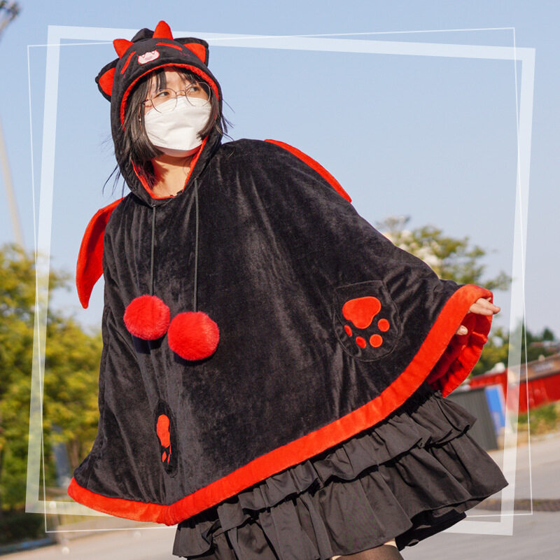 マント｜秋冬用・かわいい・悪魔・猫耳・フリース・厚手・フード付き・保温|undefined