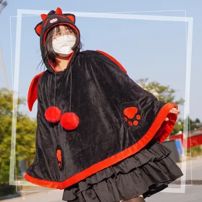 マント｜秋冬用・かわいい・悪魔・猫耳・フリース・厚手・フード付き・保温