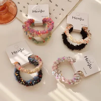 ヘアアクセサリー｜カラフル・レインボー・ドット・ファー・ヘアゴム・女の子・かわいい