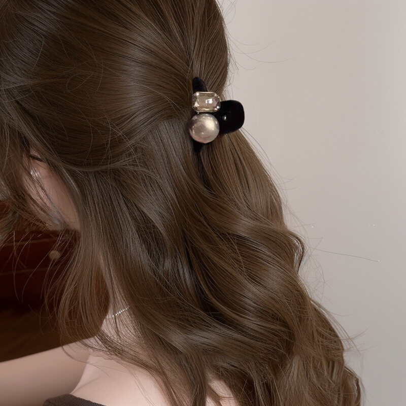 ヘアアクセサリー｜ベルベット・秋冬・ブラック・パール・スワロフスキー・ミニ・ヘアクリップ・バンスクリップ|undefined