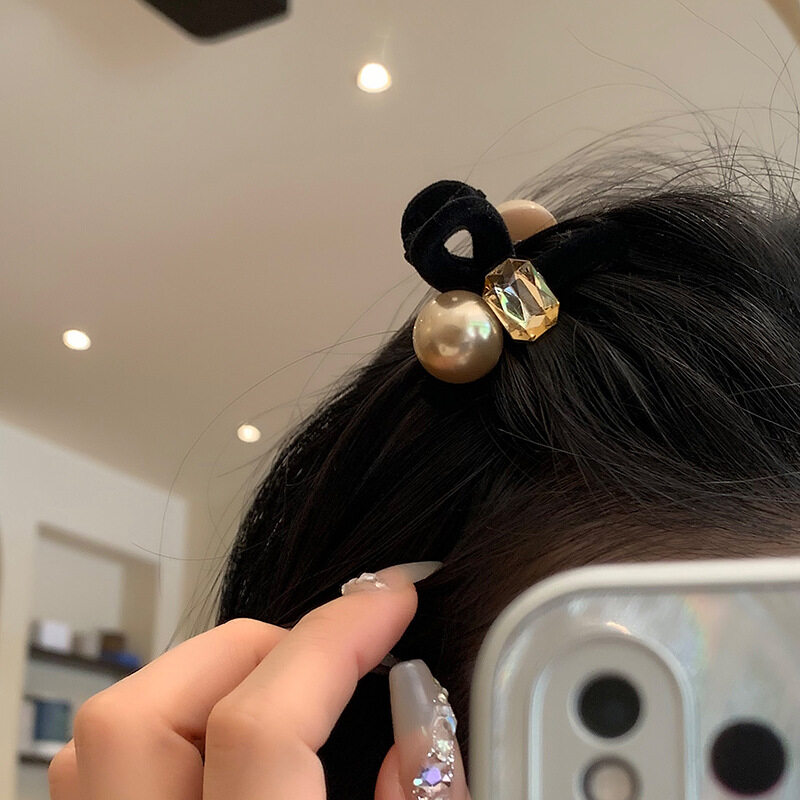 ヘアアクセサリー｜ベルベット・秋冬・ブラック・パール・スワロフスキー・ミニ・ヘアクリップ・バンスクリップ|undefined