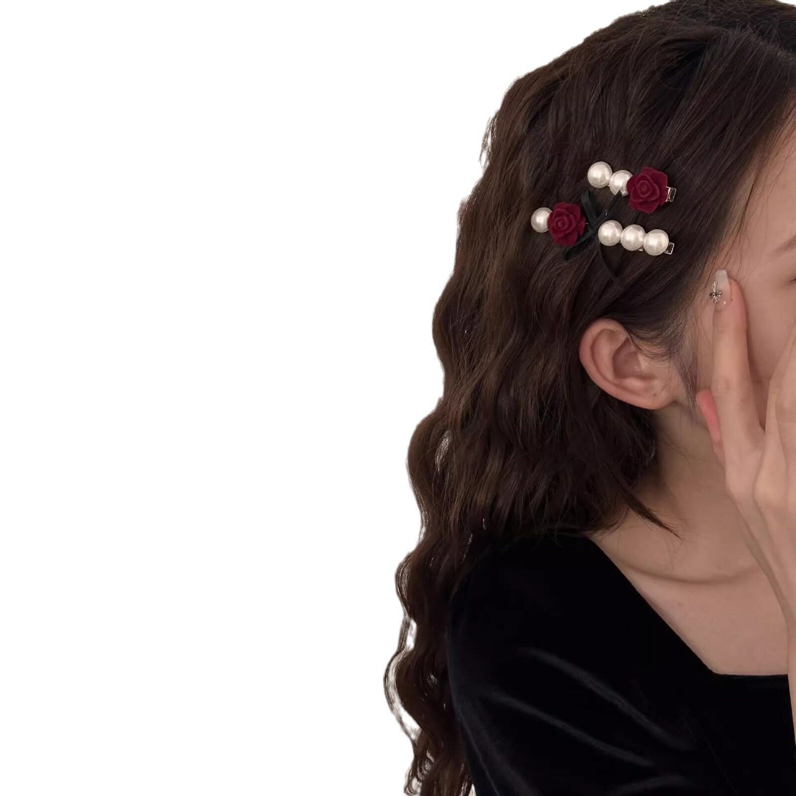 ヘアアクセサリー｜レトロ・パール・バラ・サイドバング・バナナクリップ・後頭部|undefined