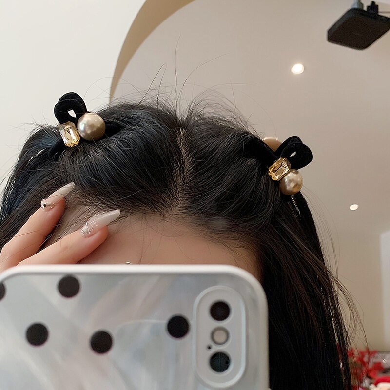 ヘアアクセサリー｜ベルベット・秋冬・ブラック・パール・スワロフスキー・ミニ・ヘアクリップ・バンスクリップ|undefined