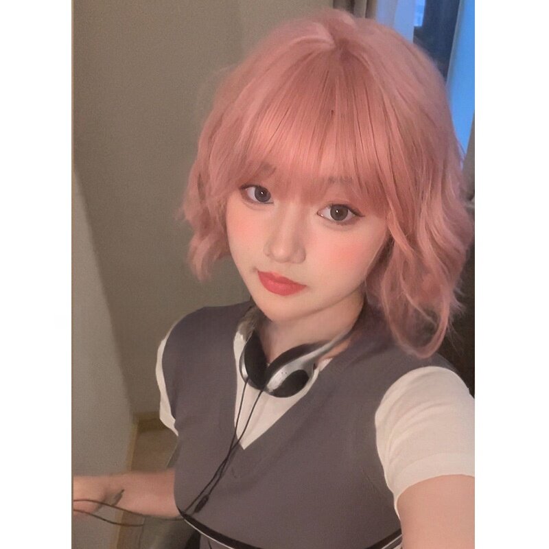 ショートカール｜ボブヘア・ピンク・かわいい・甘い・エアリー前髪・フルウィッグ・全頭タイプ|undefined