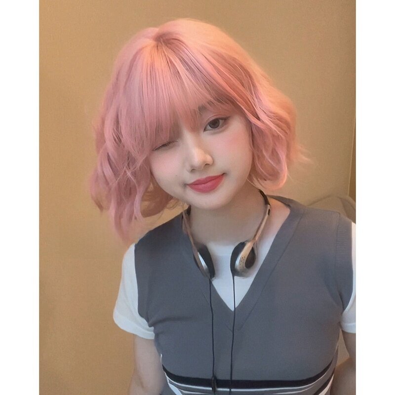 ショートカール｜ボブヘア・ピンク・かわいい・甘い・エアリー前髪・フルウィッグ・全頭タイプ|undefined