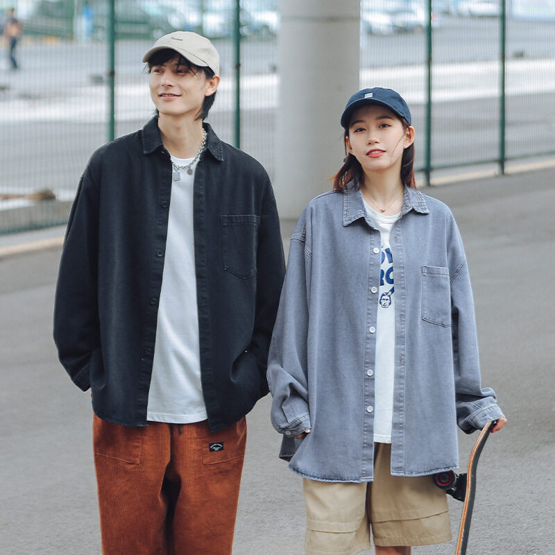 デニムシャツ｜ウォッシュ・長袖・ゆったり・アウター・春秋向け・トレーナー|undefined
