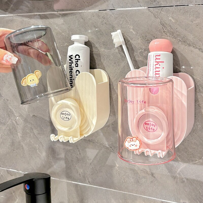 歯ブラシスタンド｜ 電動歯ブラシ用・うがいカップ・収納ラック・穴あけ不要・壁掛け式・バスルーム用・歯磨き用・便利な収納|undefined