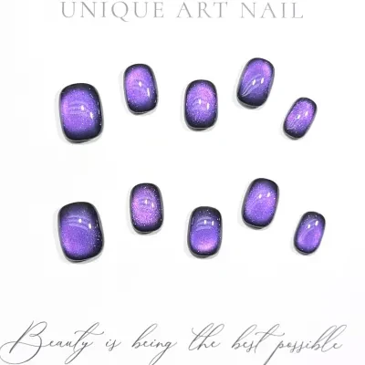 Orange.Nail ネイルチップ｜手作り・ショート・秋冬・新作・紫色・キャッツアイ・光沢・華やか・優しい