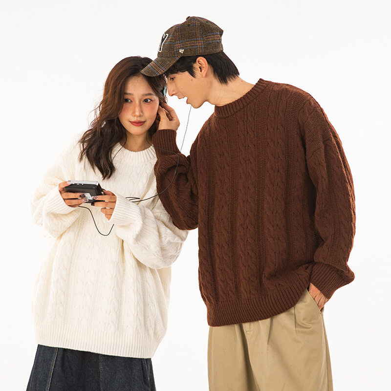 セーター｜無地・ケーブル編み・クルーネック・秋・カップル向け・ゆったり・ニットトップス|undefined