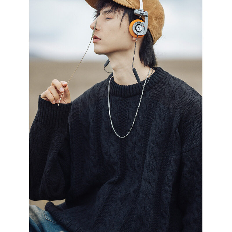 セーター｜無地・ケーブル編み・クルーネック・秋・カップル向け・ゆったり・ニットトップス|undefined