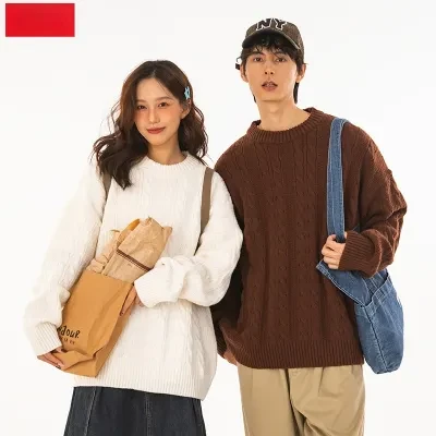 JUNKY CLASSIC セーター｜無地・ケーブル編み・クルーネック・秋・カップル向け・ゆったり・ニットトップス