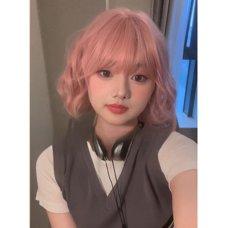 ショートカール｜ボブヘア・ピンク・かわいい・甘い・エアリー前髪・フルウィッグ・全頭タイプ|undefined