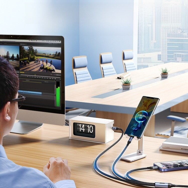 【Jayroom】 100W 高速充電 3-in-1 データケーブル、スマホ多機能高速伝送ケーブル、1 対 3 デザイン、さまざまなシナリオに適しています|undefined