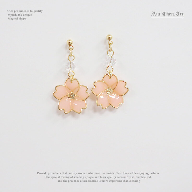 イヤリング｜アクセサリー・花モチーフ・ピアス・エナメル・桜・S925シルバー・ノンホール・クリップタイプ|undefined