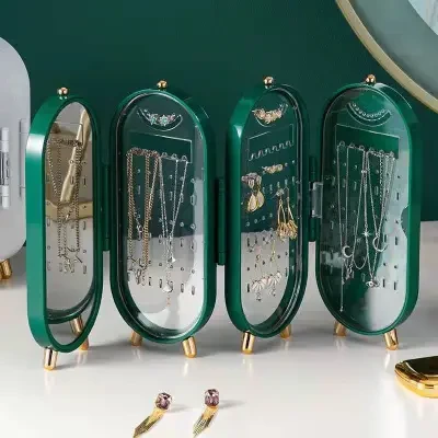 光速上架测试店 ジュエリーボックス｜イヤリング・ピアス・ネックレス・アクセサリー収納・折りたたみ・ポータブル・多機能・家庭用