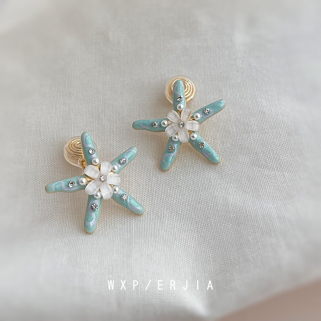イヤリング｜リゾート風・フレッシュ・ヒトデ・エナメル・ドロップ・花デザイン・ノーピアス|undefined
