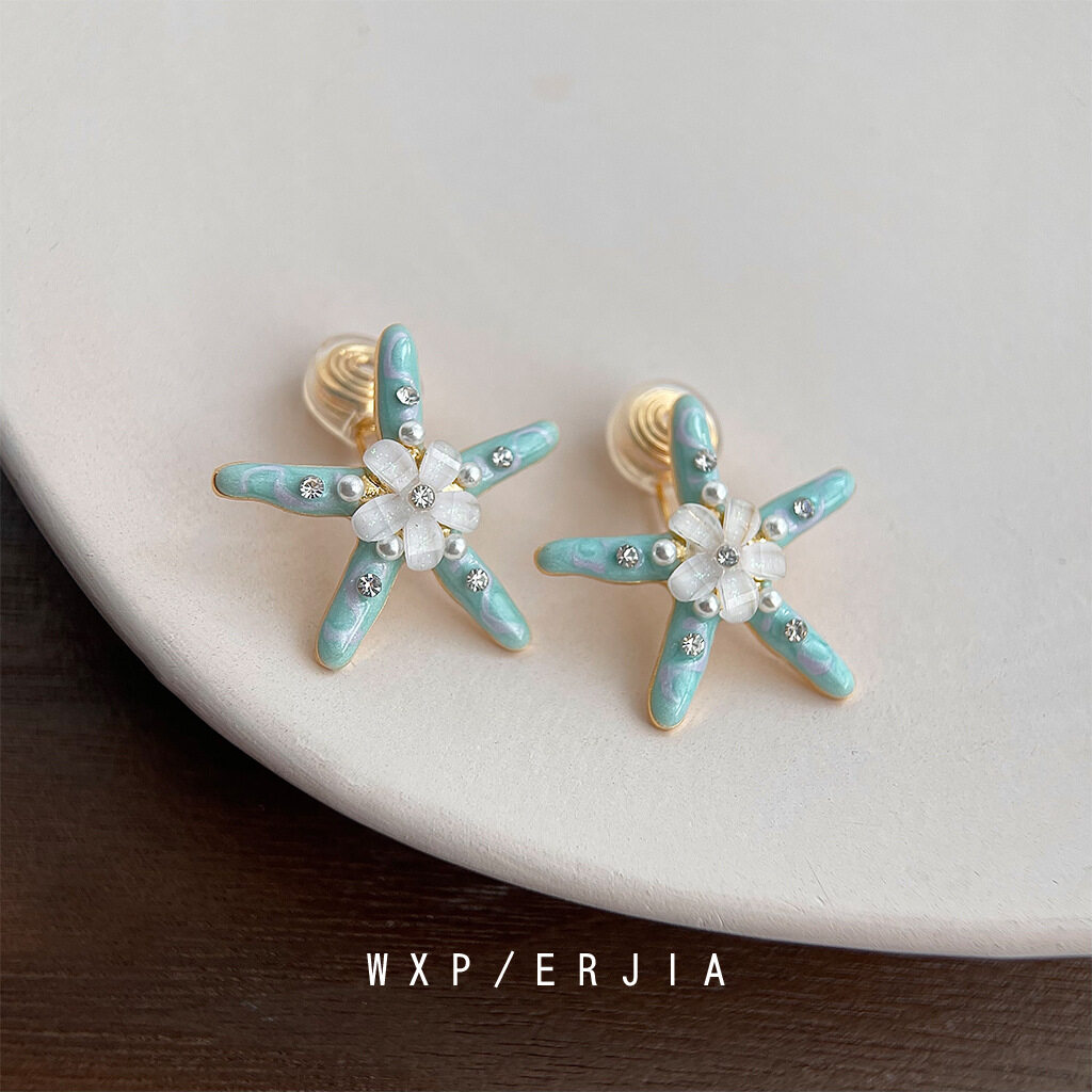 イヤリング｜リゾート風・フレッシュ・ヒトデ・エナメル・ドロップ・花デザイン・ノーピアス|undefined