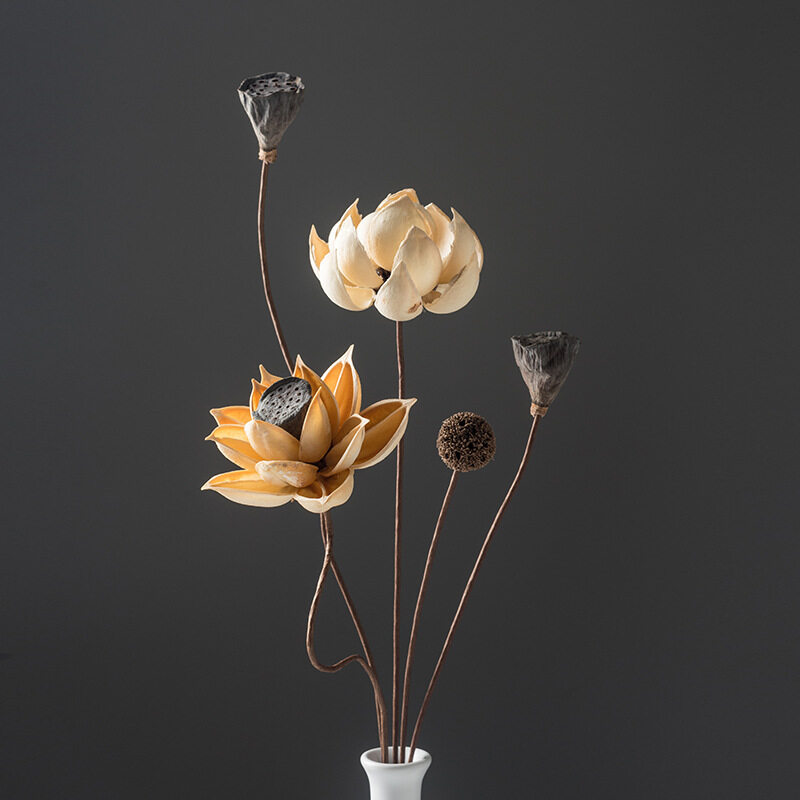 ドライフラワーブーケ・本物の花・装飾品・ハス・乾燥した蓮の実・天然の蓮根・禅の雰囲気・リビングのインテリア|undefined