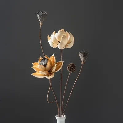 ドライフラワーブーケ・本物の花・装飾品・ハス・乾燥した蓮の実・天然の蓮根・禅の雰囲気・リビングのインテリア