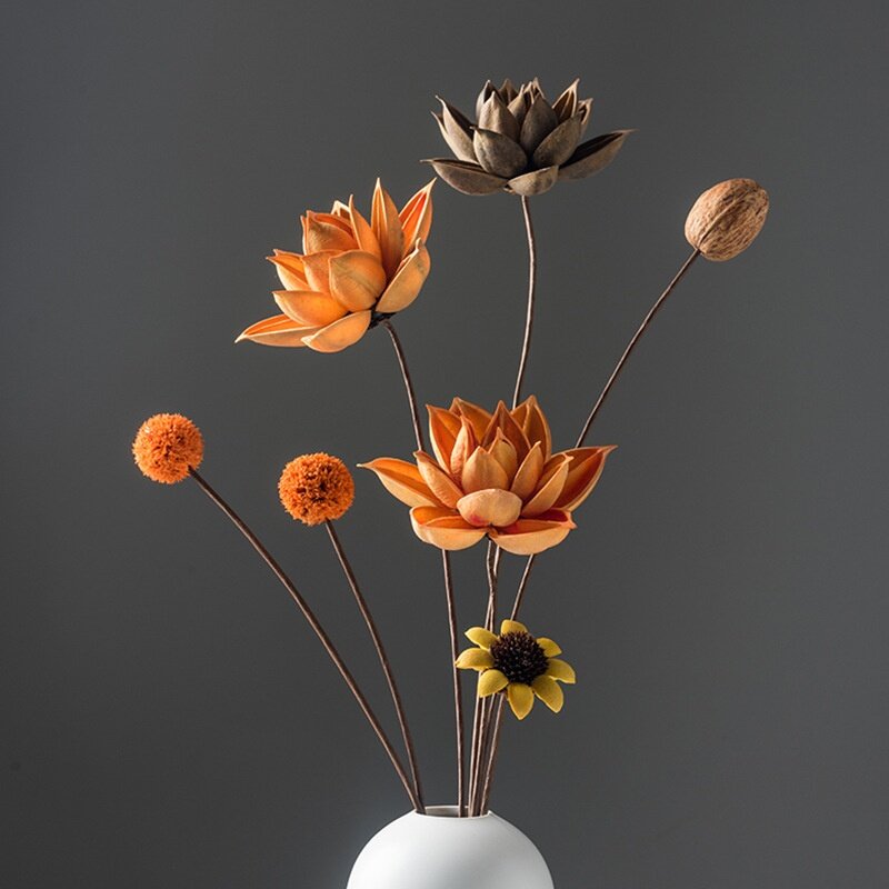 ドライフラワーブーケ・本物の花・装飾品・ハス・乾燥した蓮の実・天然の蓮根・禅の雰囲気・リビングのインテリア|undefined