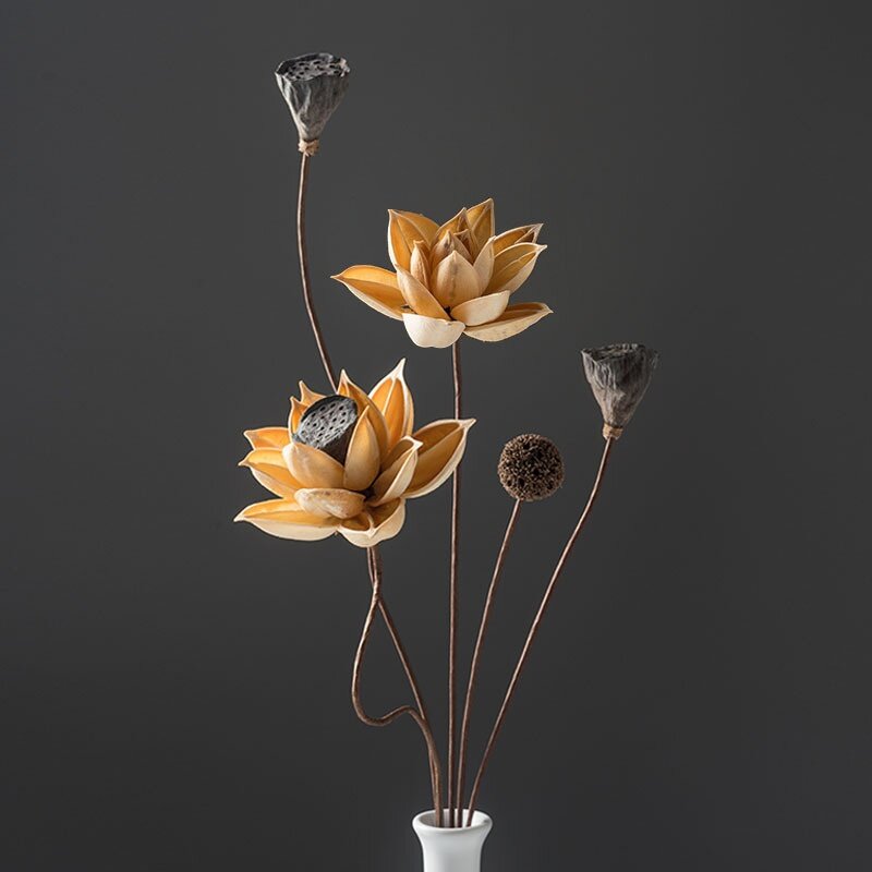 ドライフラワーブーケ・本物の花・装飾品・ハス・乾燥した蓮の実・天然の蓮根・禅の雰囲気・リビングのインテリア|undefined