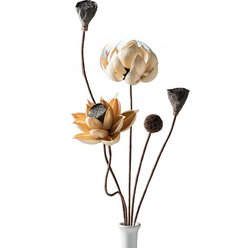 ドライフラワーブーケ・本物の花・装飾品・ハス・乾燥した蓮の実・天然の蓮根・禅の雰囲気・リビングのインテリア|undefined