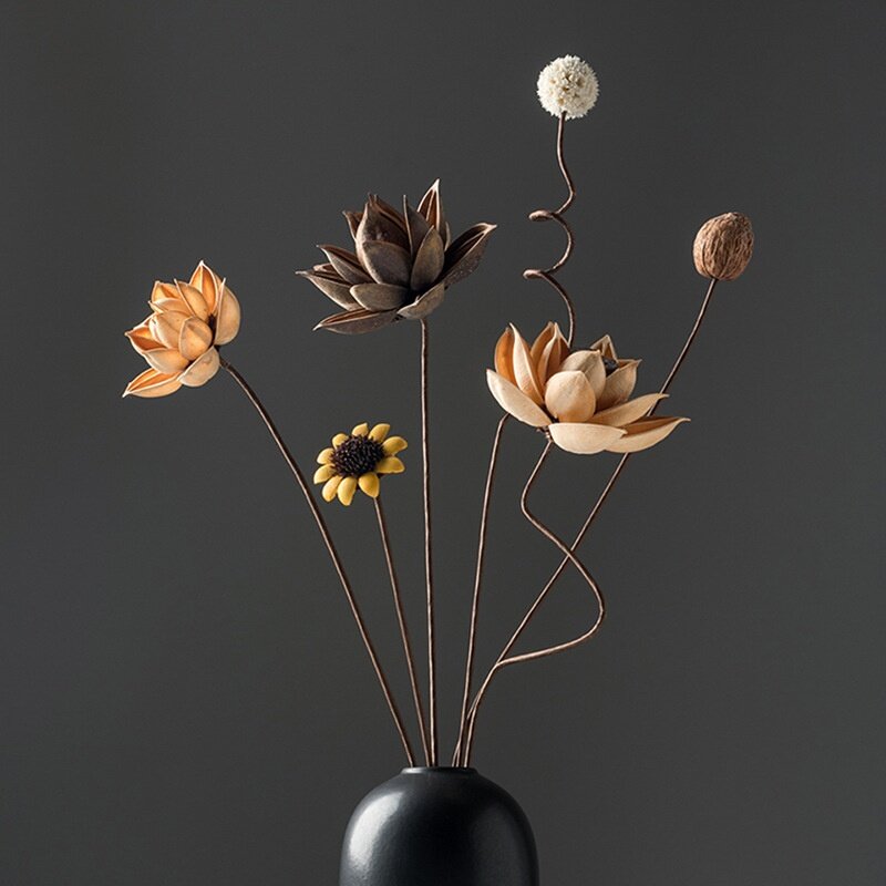 ドライフラワーブーケ・本物の花・装飾品・ハス・乾燥した蓮の実・天然の蓮根・禅の雰囲気・リビングのインテリア|undefined