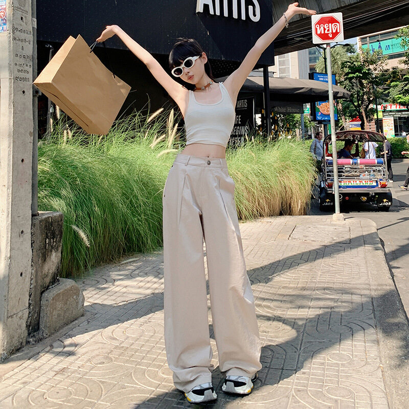 ワイドパンツ｜ハイウエスト・ストレート・ドレープ感・ロング丈・ヴィンテージ風・ゆったり・カジュアル|undefined