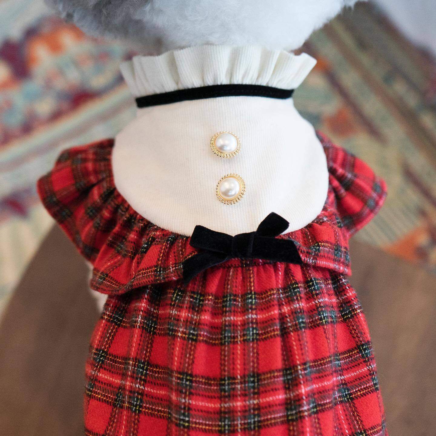 ペット服｜レッドチェック・プリンセススカート・立ち襟・ペット用・クリスマス・おしゃれ・かわいい|undefined
