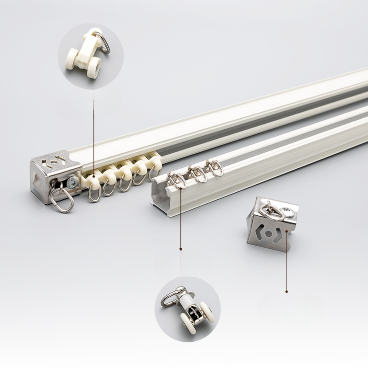 カーテンレール｜厚手アルミ合金・静音ローラー・シングル・ダブルレール・寝室・飾り窓・天井取り付け・側面取り付け・全セット|undefined