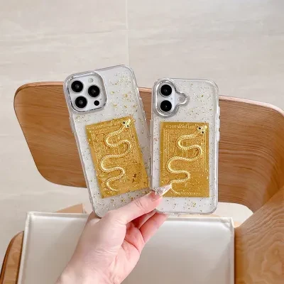 iPhone 16 Proドリップグルースマホケース｜iPhone 15 Pro Max・新年・金蛇・13・金箔・インスタ映え・高級
