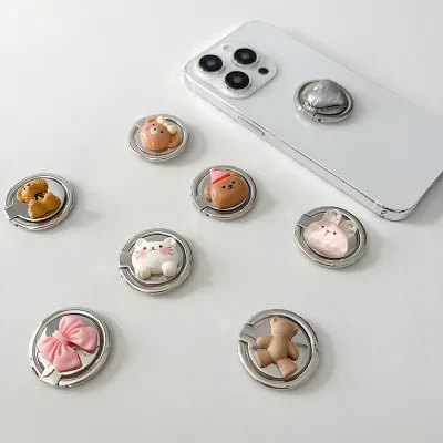 スマホスタンド|リボン・クマ・ウサギ・スマホリング・金属製・粘着式・収納可能・ハート型・新作・かわいい