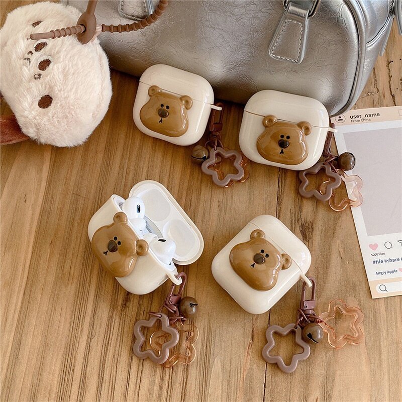 イヤフォンケース｜ハンドメイド・五角星・鈴・シリコン製・適用・AirPods Pro・AirPods 3・AirPods 4・かわいい・小熊デザイン|undefined