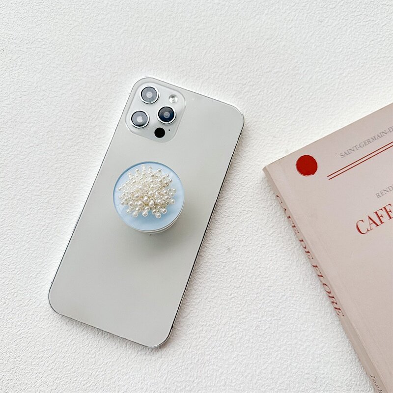 円形インスタ風スマホエアバッグスタンド｜パールストリング・背面貼り・伸縮式・デスクトップ支え・ユニーク・リング型|undefined