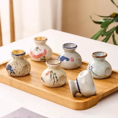 爪楊枝入れ｜陶器製・かわいい・和風・シンプル・便利・綿棒収納ボックス・個性的・テーブル飾り