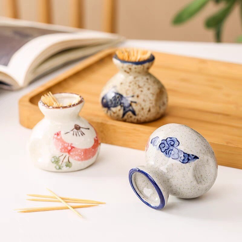 爪楊枝入れ｜陶器製・かわいい・和風・シンプル・便利・綿棒収納ボックス・個性的・テーブル飾り|undefined