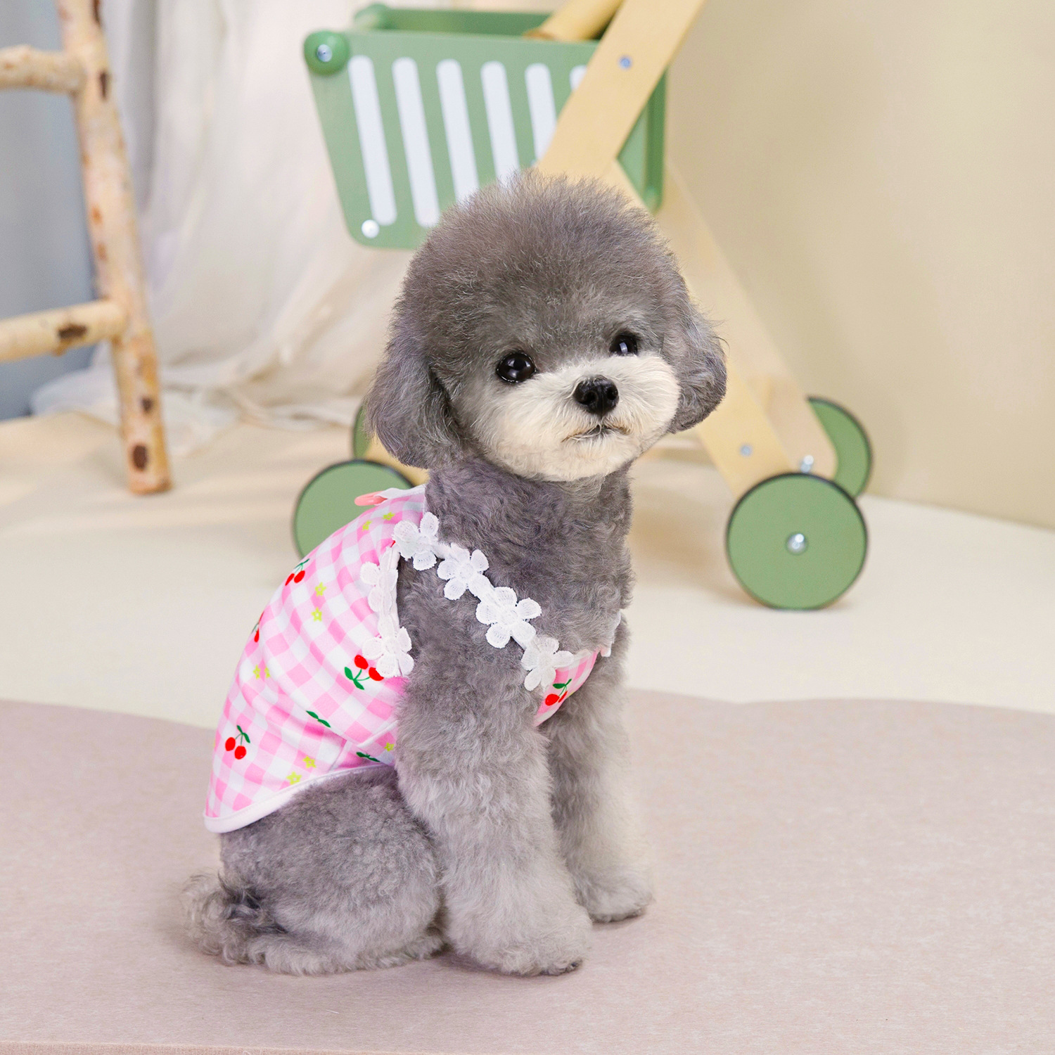 犬用服｜春夏新作・田園風・小清新・さくらんぼ・レース・キャミソール・テディ・ビション・小型犬用|undefined