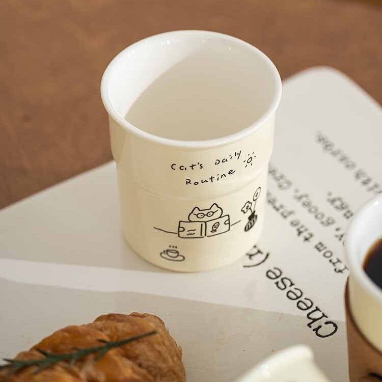 マグカップ｜ミニ水筒・軽量・蓋付き・280ml・猫柄・カフェオレ色・シンプル・可愛い・おしゃれ|undefined