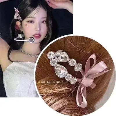 ヘアクリップ｜リボン・ピンク・ジルコニア・インスタ風・前髪クリップ・可愛い・ファッション・レディース