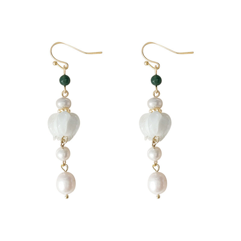 ピアス｜レトロ・ガラス・ハンドメイド・ファッション・レディース・ロング・タッセル・ハスの花|undefined
