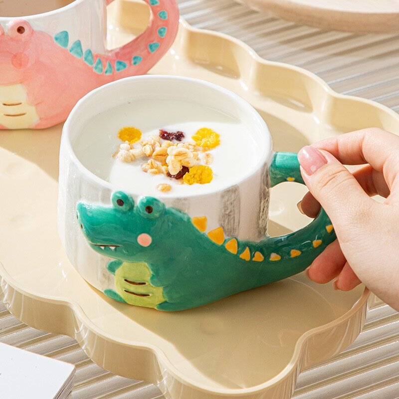 ワニ柄マグカップ｜セラミック・かわいい・陶器・釉下彩・家庭用・朝食用・オフィス用・コーヒーカップ・高デザイン・カップル用|undefined