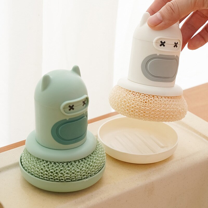 鍋洗いブラシ｜キッチン用・プッシュ式・液体洗剤対応・自動洗剤投入・かわいい・汚れ落とし・便利グッズ|undefined