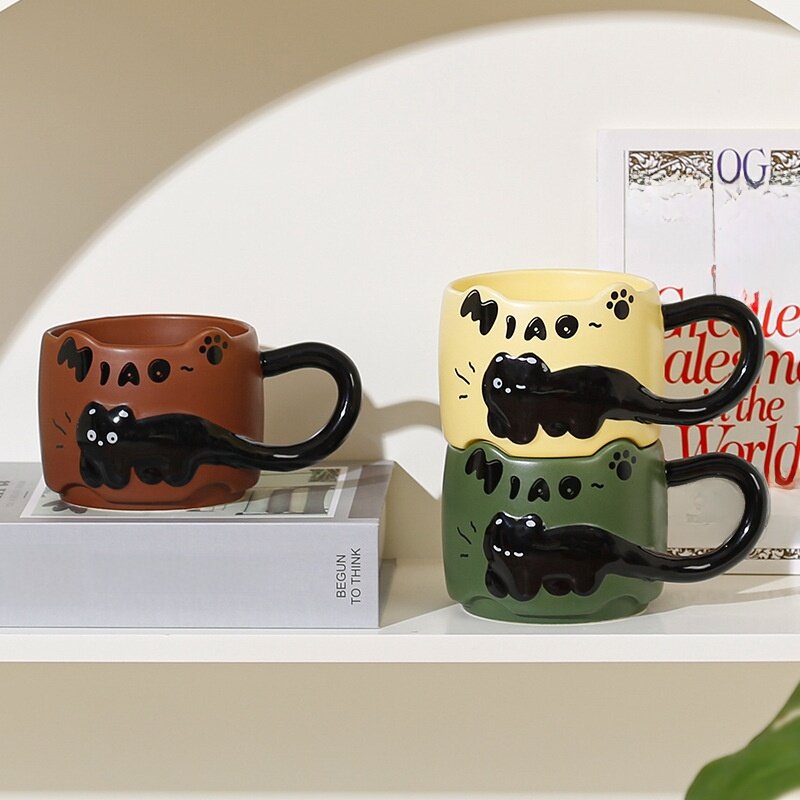 陶器製マグカップ｜オフィス用・重ね置き可能・家庭用・コーヒーカップ・猫・ペア・ギフト・かわいい|undefined